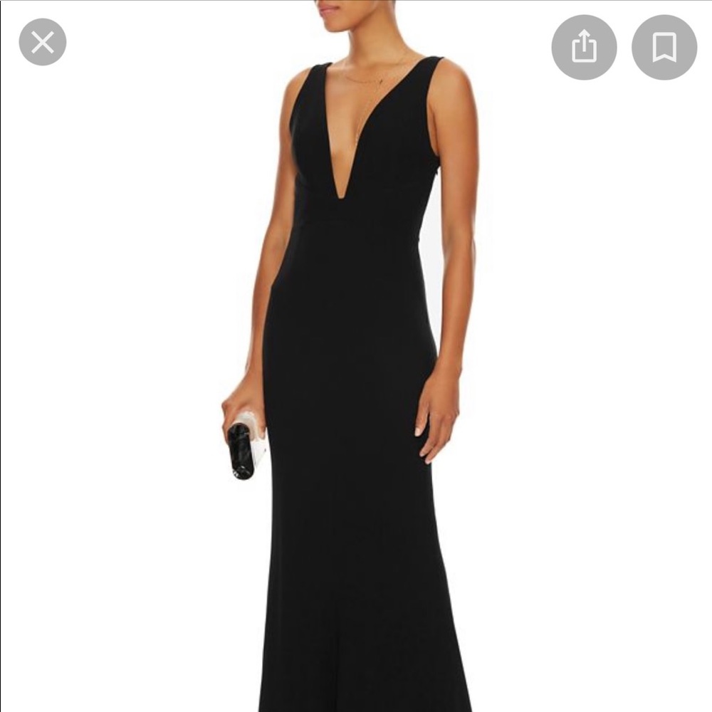 NWT Intermix plunge neck, cut-out back black tie gown. Size 2.